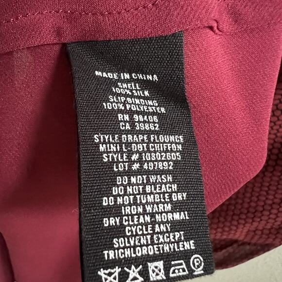 THEORY NWOT Drape Flounce Black Mulberry Silk Chiffon Mini Dress Sz M Maroon - Picture 6 of 8